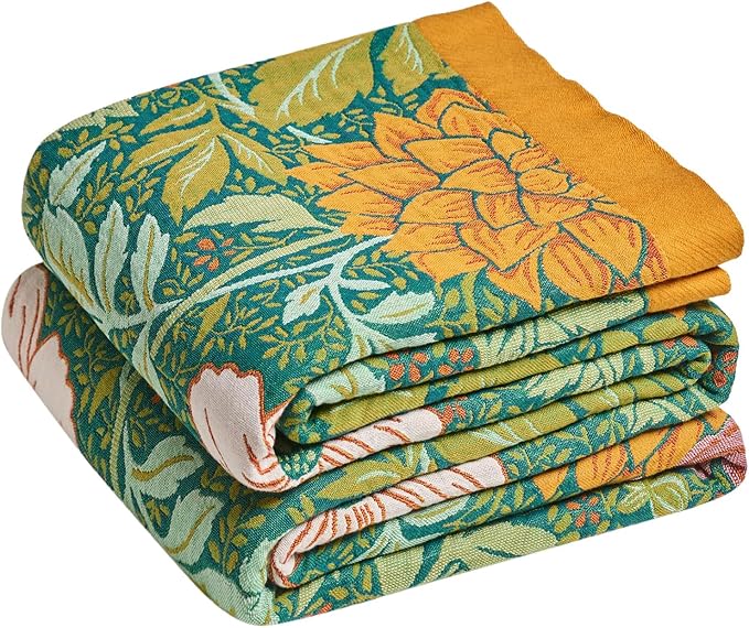 LUTBM Boho Throw Blanket for Couch Sofa Chair Spring Cotton Blankets for Bedroom Living Room All Season Lightweight Reversible Floral Embroidery Throws 50"x60"