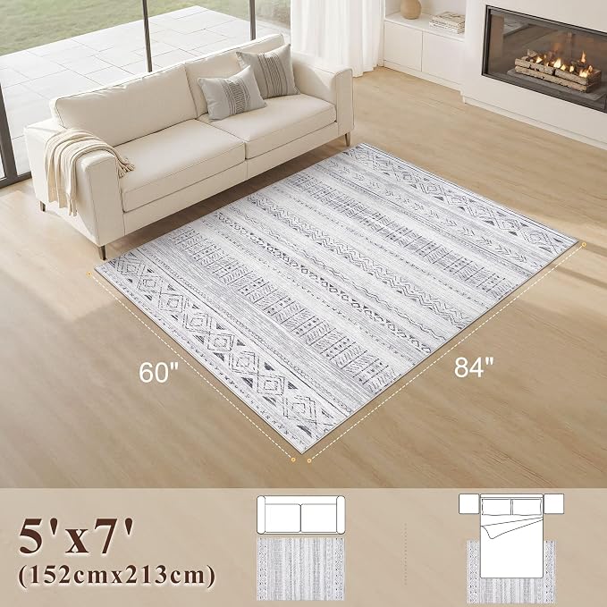 cotiled 5x7 Area Rugs Living Room Rug: Washable Boho Rugs with Non Slip Backing Large Soft Indoor Stain Resistant Carpet for Bedroom Farmhouse Dining Room Lightweight Home Decor Dark Grey