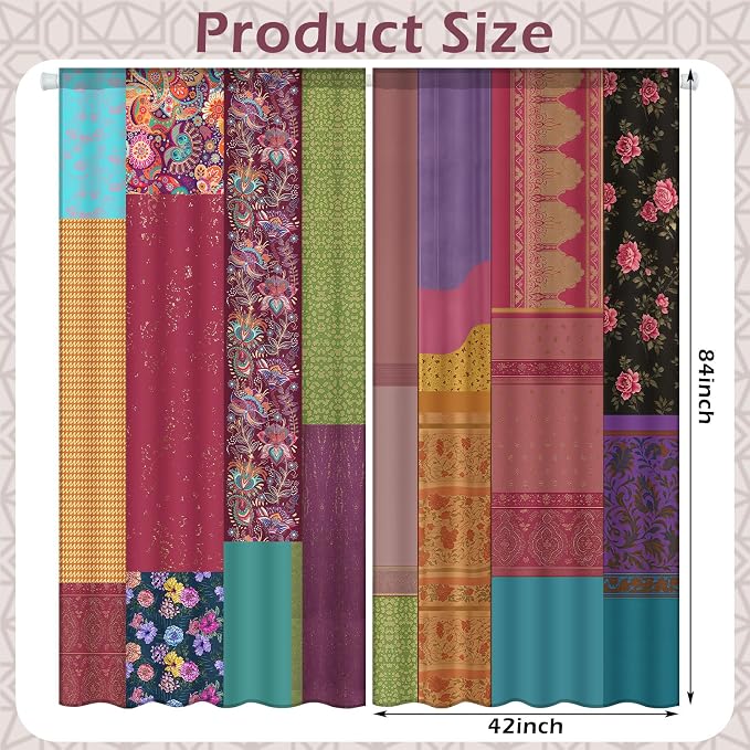 Oudain 2 Pairs Indian Old Silk Blend Sari Curtains 82 x 82 Inches Indian Imitation Patchwork Curtains Vintage Silk Blend Sari Multi Color Handmade Drapes Home Livingroom Bedroom Decor Curtain Panels