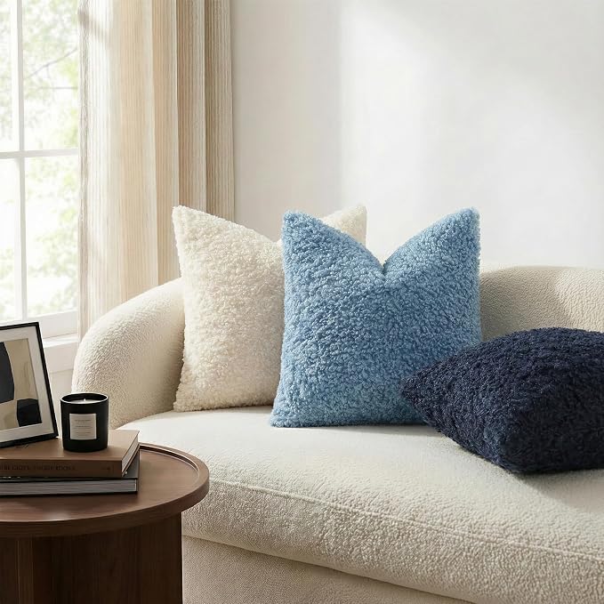 decorUhome Pack of 2 Throw Pillow Covers 20x20 Inch, Faux Fur Decorative Sherpa Pillow Covers Fuzzy Accent Soft Sheepskin Fleece Pillow Cases for Couch Living Room Bed, Light Blue