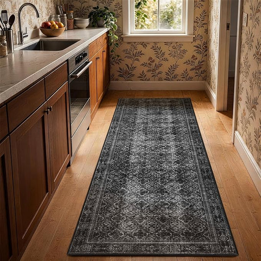 LIANLAM 2x6 Washable Area Rug, Vintage Boho Traditional Pattern, Non-Slip Stain Resistant Rug for Living Room Bedroom(2x6,Black/Boho)