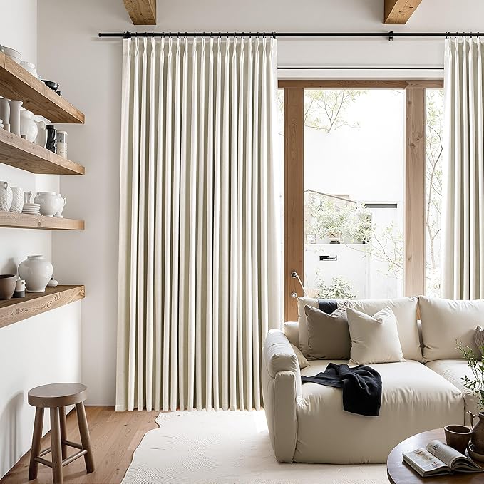 100% Blackout Pinch Pleated Linen Curtains 84 Inch Length 70 Inch Width for Bedroom Living Room Full Light Blocking Thermal Insulated Pinch Pleat Curtains Room Darkening Natural Cream 70x84 1 Panel