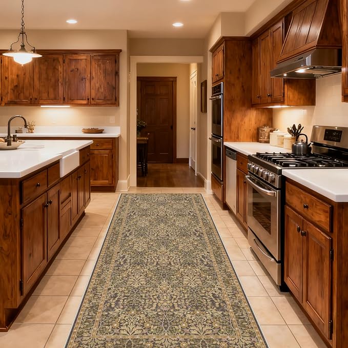 Washable 2'6" x 8' Runners for Hallways, Non Slip Long Floor Runner for Kitchen, Entryway Indoor, Stain Resistant Rubber Backing Floral Decor Rug (Goldenrod)