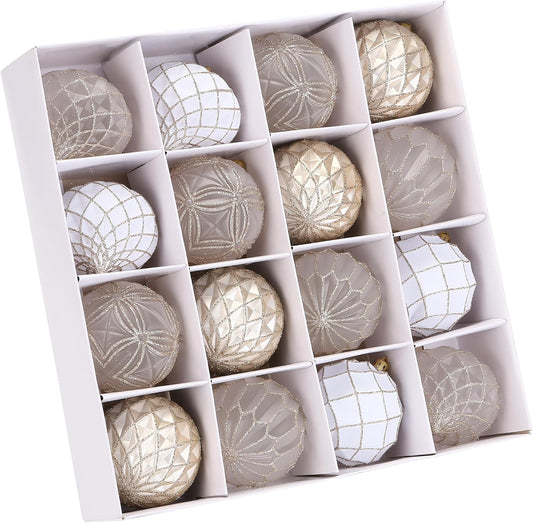Sea Team Christmas Baubles Set of 16 80mm Christmas Tree Hanging Ornaments Decoration (Champagne and Matte)