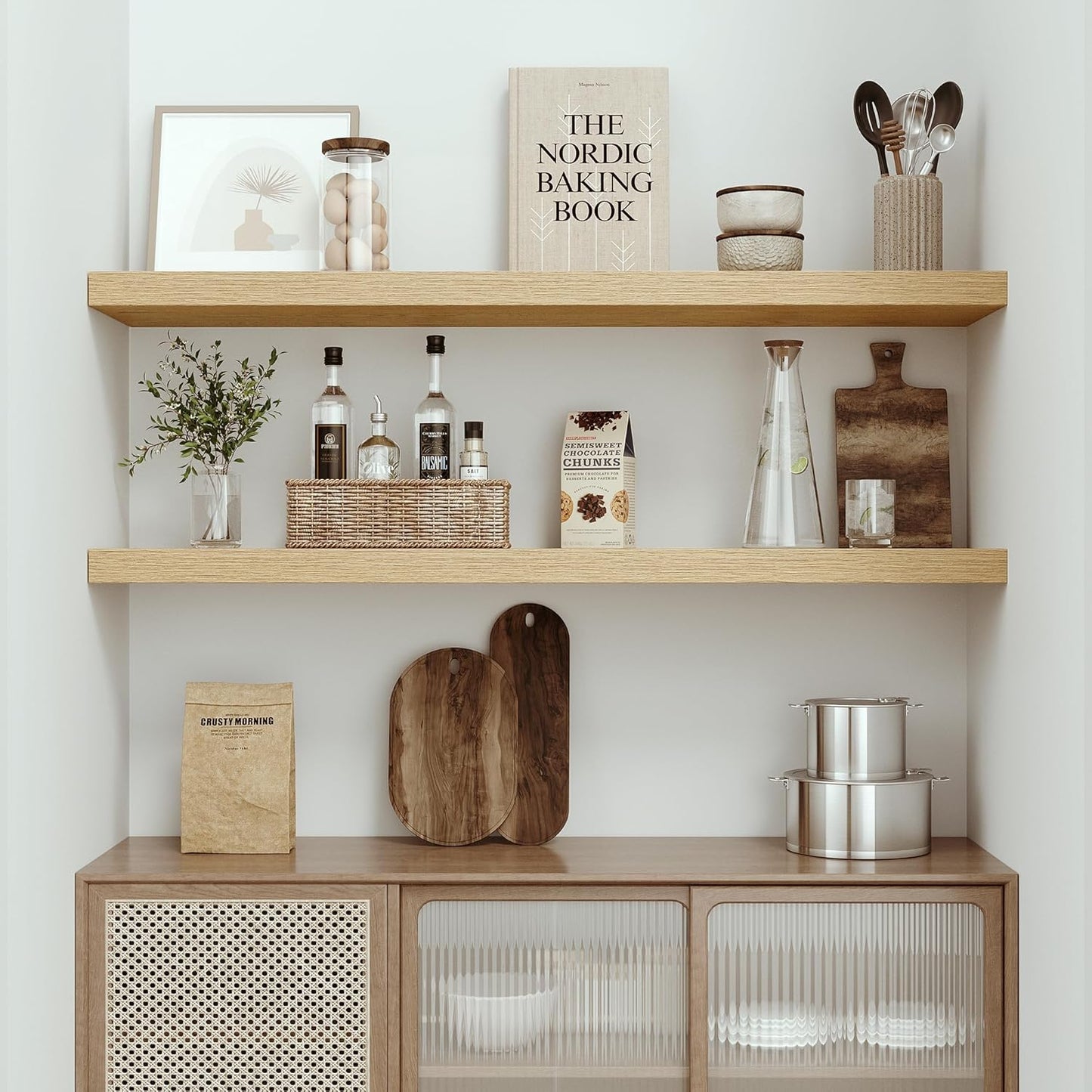 Single Floating Shelves Oak 48 Inches, 48 x 10 inch Deep x 1.8 in Thick, Long Wall Shelves Heavy Duty 80 lbs for Bedroom, Living Room, Kitchen, Office, Modern Shelf Book Home Decor