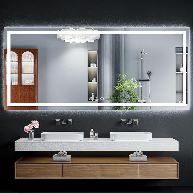 72"x32" LED Bathroom Mirror with Lights, Backlit + Front Lit with CRI>90, Lighted Mirror for Bathroom, Anti-Fog, Dimmable Brightness, 3 Colors, Memory Function, Shatterproof Tempered Glass