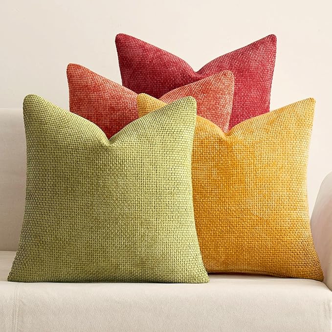 MIULEE Pack of 4 Burnt Orange Couch Throw Pillow Covers 18x18 Inch Yellow Green Soft Decorative Chenille Pillows Farmhouse Accent Cushions for Boho Fall Home Decor Sofa Bedroom Living Room
