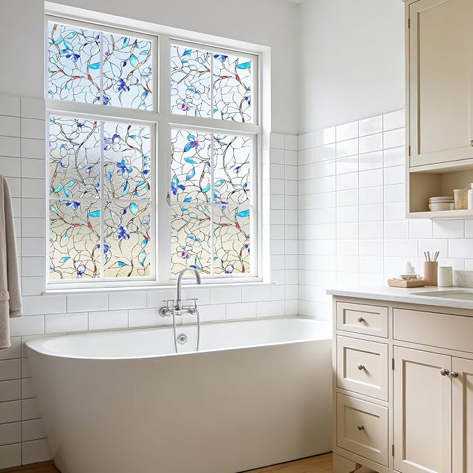 NINETREX Window Privacy Film, Frosted Window Tint Heat Control UV Blocking with Static Cling Removable for Home, Bathroom, Kitchen, Glass Door and Car Decor, Renter Friendly, 29.5 x 78.7 inches