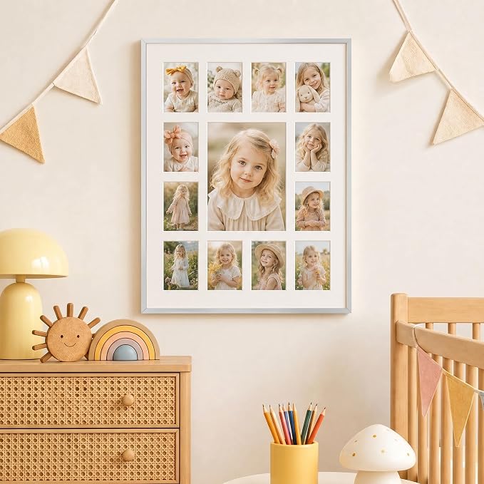 12x16 School Picture Frame K-12, Collage Frame for School Years, Silver | Sleek Silver K-12 Frame with 13 Openings: One 5x7 & Twelve 2.5x3.5 for Pre-K to 12th Grade | Wall Kit Included