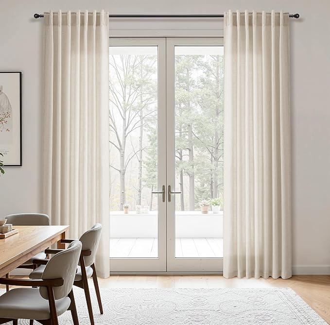 Aersas Boho Linen Curtains 108 Inches Length for Living Room Flax Texture Wave Fabric Semi Sheer with Rod Pocket Back Tab for Bedroom Balcony Light Filtering Neutral Home Decor 52x108