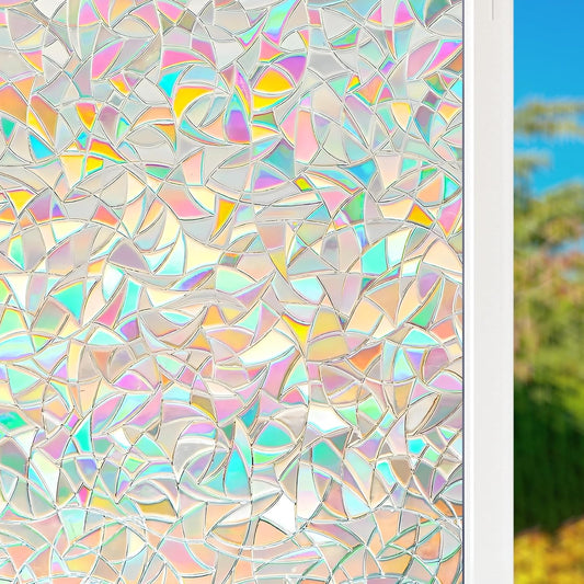 HIDBEA Window Privacy Film Non-Adhesive Static Cling Stained Glass Window Film Rainbow Glass Stickers Reusable Anti UV 3D Decorative Window Film for Home Door, 17.3 x 78.7 Inch