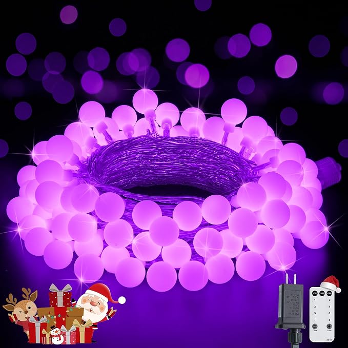 JMEXSUSS Connectable 100 LED Globe Purple Halloween Lights Indoor 8 Modes | 33 ft Halloween String Lights Plug in with Remote, Purple Christmas Lights Outdoor for Bedroom Room Party Christmas Decor