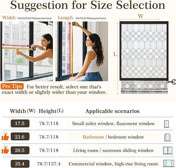 SUNBABY Reeded Glass Window Privacy Film, Decorative Frosted Glass Window Film for Bathroom & Front Door, 3D Static Cling Window Coverings Day and Night Privacy Sun Heat Blocking (23.6 x 157.4 Inch)