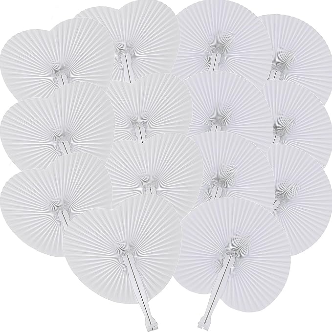 60 Pcs White Heart Round Paper Fans | Foldable Handheld Fans for Women,Folding Hand Fans for Wedding,Bridal Guest,Church,Party Favors,Dancing,Birthday,DIY