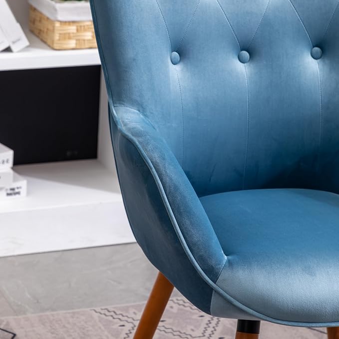 Roundhill Furniture Doarnin Contemporary Silky Velvet Tufted Button Back Accent Chair, Blue
