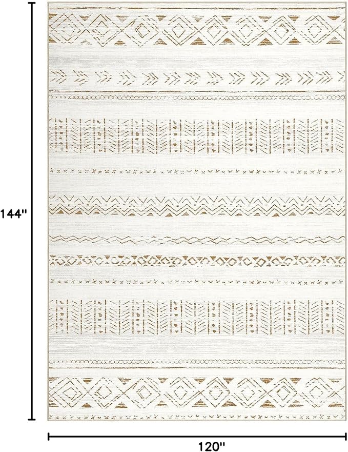 cotiled 10x12 Area Rugs Living Room Rug: Washable Boho Rugs with Non Slip Backing Large Soft Indoor Stain Resistant Carpet for Bedroom Farmhouse Dining Room Lightweight Home Decor L Brown/Cream