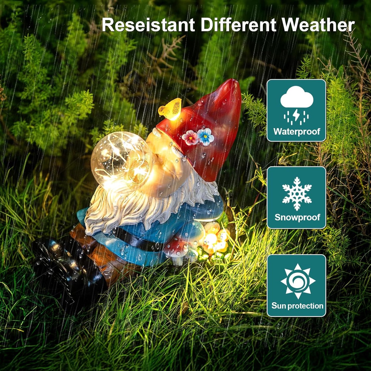 Gnome Solar Garden Statue with LED Light - Waterproof Outdoor Decoration for Terrace, Courtyard & Lawn for Moms & Women