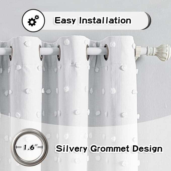 MYSKY HOME 100% Blackout Curtains for Living Room Bedroom Thermal Insulated 102 Inch Length Nursery Curtains 2 Panels Grommet Light Filtering White Pom Pom Sheer Drapes for Sliding Door, 52W x 102L