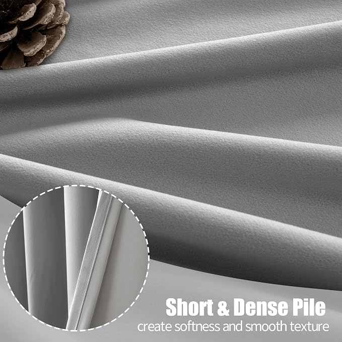 YoungsTex Velvet Blackout Curtains 63 Inches Length for Bedroom Window, Light Grey Thermal Insulated Drapes with Grommet Room Darkening for Living Room, 2 Panels, 52 X 63 Inch