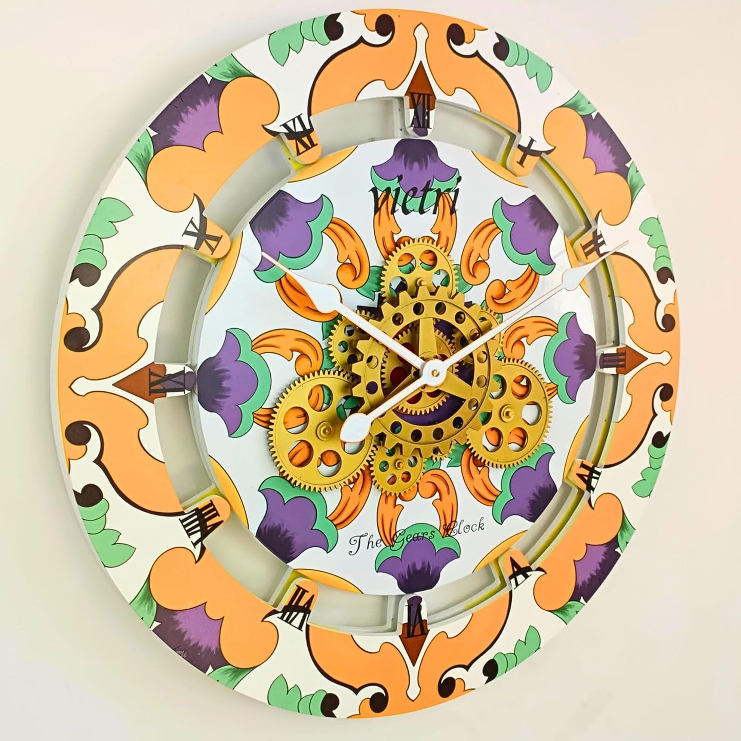 The Gears Clock Wall Clock Italy Collection with Moving Gears (Vietri, 24 inch Round)