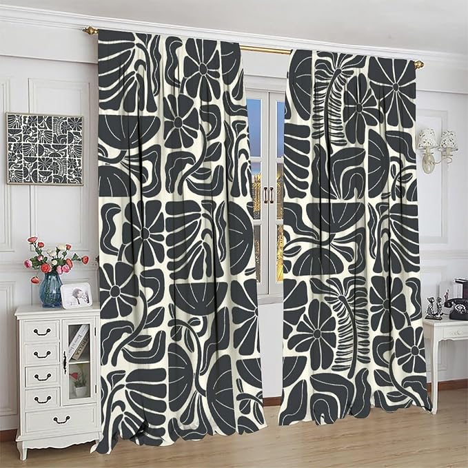 JESTRONRY Mid Century Boho Curtains, Modern Abstract Abstract Geometric Floral Pattern Print Blackout Window Door Curtains for Bedroom Living Room Home Decor 72x63in