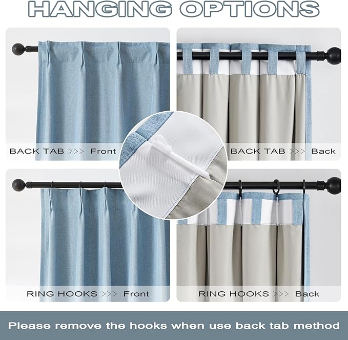 DUALIFE Slate Stone Blue Curtains 102 Inch Long 2 Panels Set Pinch Pleat Drapes for Living Room Dining Room Thermal Insulated Full Blackout Draperies with Hooks 40" Wx102 L