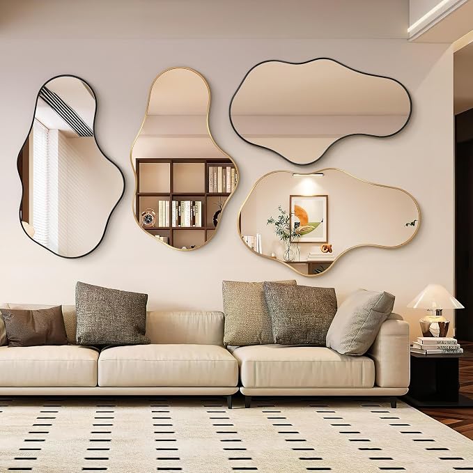 Dorlicecass Irregular Wall Mirror - Wall Mirrors Decorative 24"x 40" Asymmetrical Abstract Mirror Aviation Aluminum Alloy Frame Unique for Bathroom, Bedroom, Living Room, Cloakroom, Entryway Gold