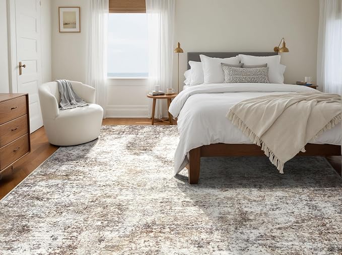 LOVORAL Area Rugs for Living Room: 5x7 Washable Neutral Abstract Rug for Bedroom Large Soft Modern Dining Room Rugs Indoor Floor Low Pile Carpet for Home Office Nursery - Brown Grey