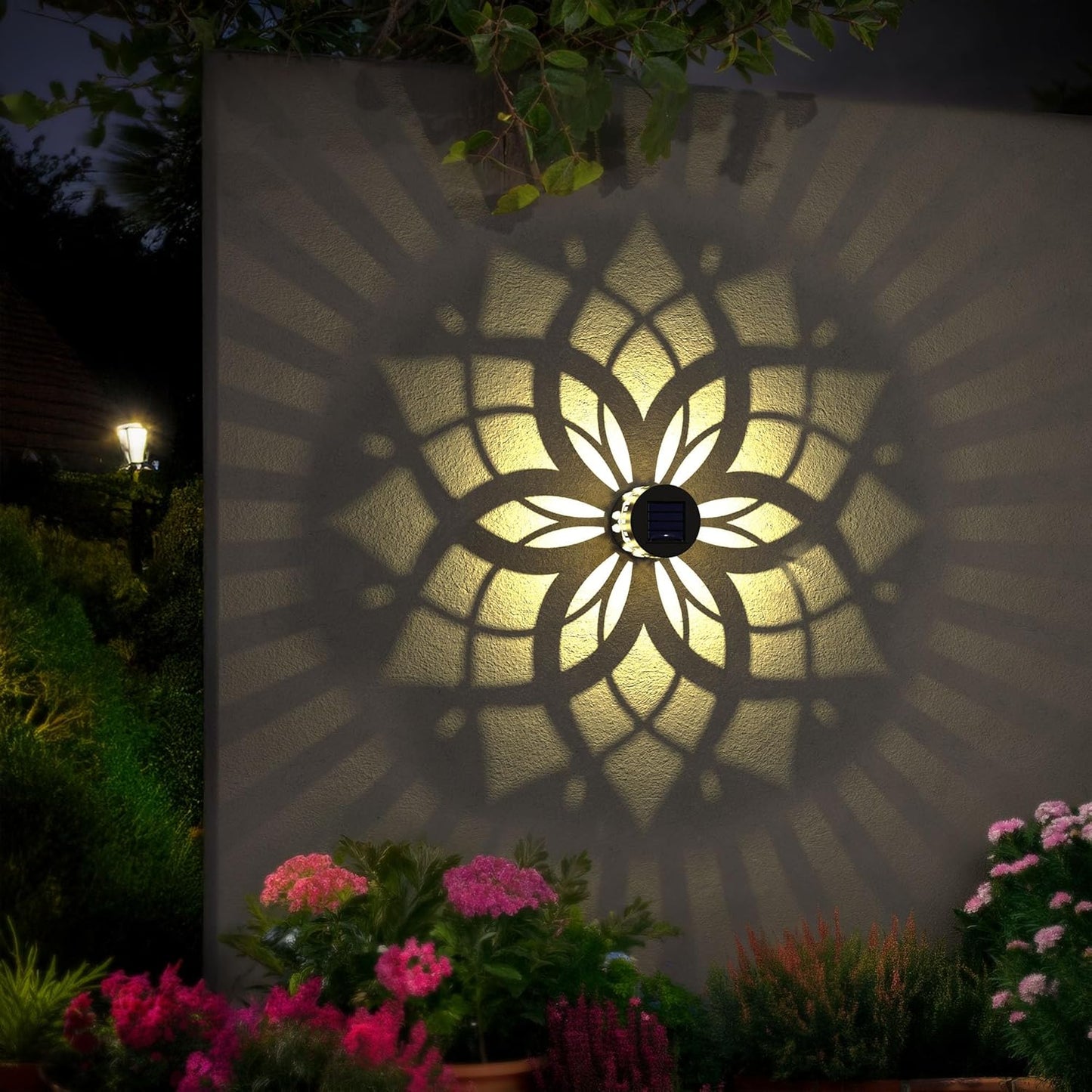 4 Pack Solar Fence Lights Metal Solar Powered Outdoor Wall Deck Step Lights Mandala Theme Waterproof Fence Light for Garden Post Patio Backyard Yard Decor, Gardening Gifts for Women Mom Grandma