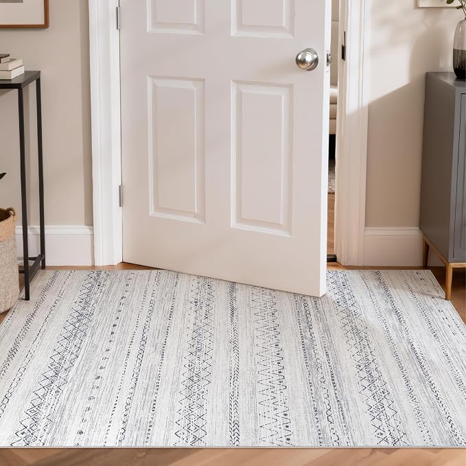 cotiled 3x5 Area Rugs Living Room Rug: Washable Boho Rugs with Non Slip Backing Small Soft Indoor Stain Resistant Carpet for Bedroom Farmhouse Dining Room Lightweight Home Decor Grey