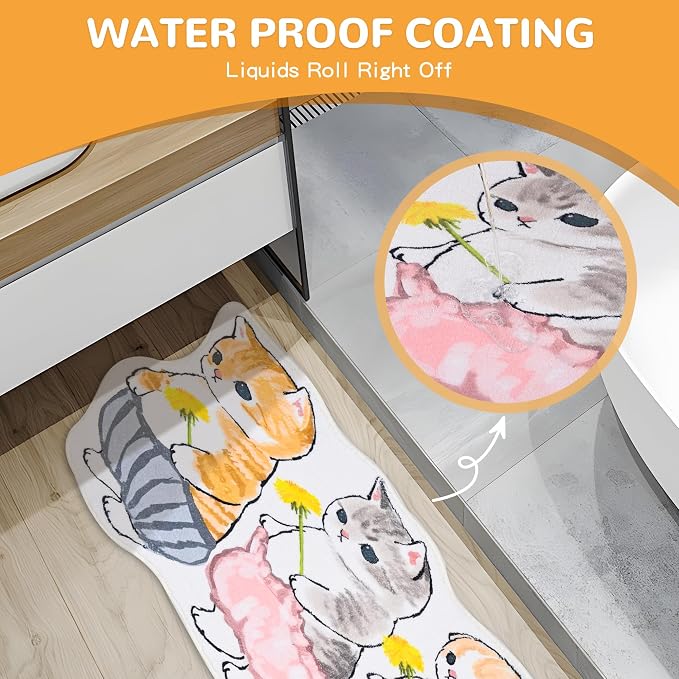 Cat Rugs, 1.3' X 3.9' Small Cute Irregular Shaped Rug for Bedroom Bathroom Room, Funny Cartoon Pet Area Carpet Kid Rugs, Cat Decor Dog Shaped Pet and Children Entryway Runner Rug (D Four Pants Cat)