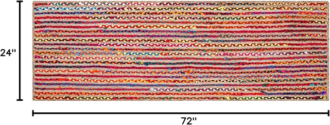 Hausattire Bohemian Braided Runner Rug 2'x6' - Multi Color, Long Farmhouse Jute Cotton Area Rag Rugs for Hallway, Kids Bedroom, Kitchen | Colorful Hand Woven Reversible Floor Carpet - 24x72 Inch