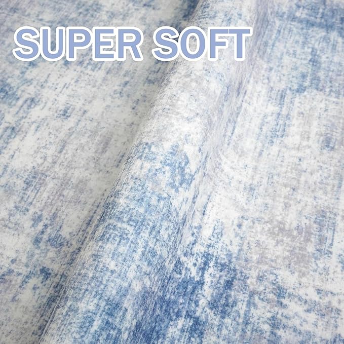IOHOUZE Abstract Runner Rug 2x10 Ft Washable Runners for Hallways, Non Slip Kitchen Runner Printed Faux Wool Entryway Runner Indoor, Modern Abstract Floor Carpet for Hall Kitchen, Light Blue Grey