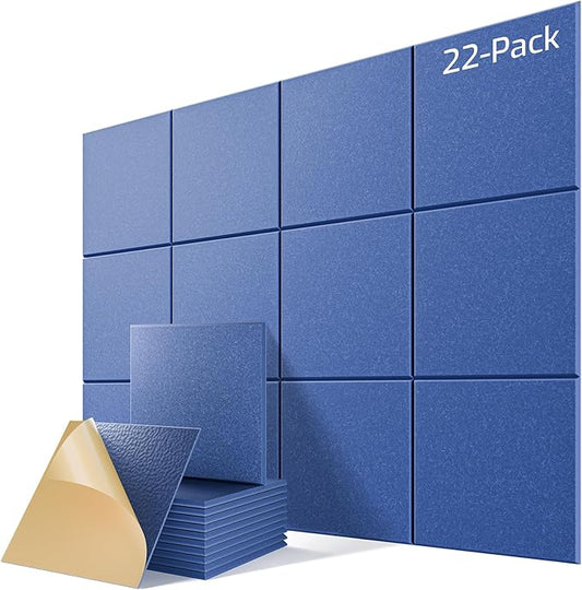 22 Pack Self-Adhesive Acoustic Panels, 12" X 12" X 0.4" High-Density Sound Proof Foam Panels for Walls, Soundproof Wall Panels for Home & Office (Sky Blue)