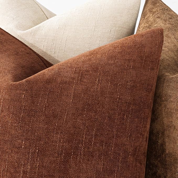 MIULEE Textured Pillow Covers 26x26 Inch Pack of 2,Dark Rust Soft Thick Euro Solid Decorative Chenille Throw Pillows Neutral Farmhouse Cushion Covers Modern Home Decor for Bed Couch Living Room