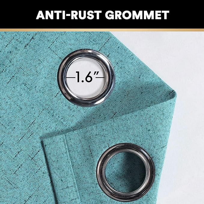 PrinceDeco Blackout Curtains for Bedroom Grommet Room Darkening Curtains & Drapes for Living Room Solid Thermal Insulated Textured Blackout Curtains Sun Blocking Drapes,52" W x 63" L,Teal Blue
