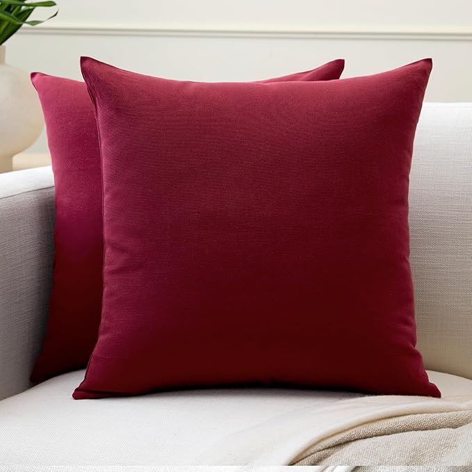 Encasa XO Throw Pillow Covers 22x22 in Set of 2 Rich Maroon | No Inserts | Cotton Pillow Covers for Living Room, Bed, Sofa, Couch | Decorative Cushion Covers with Improved Zipper