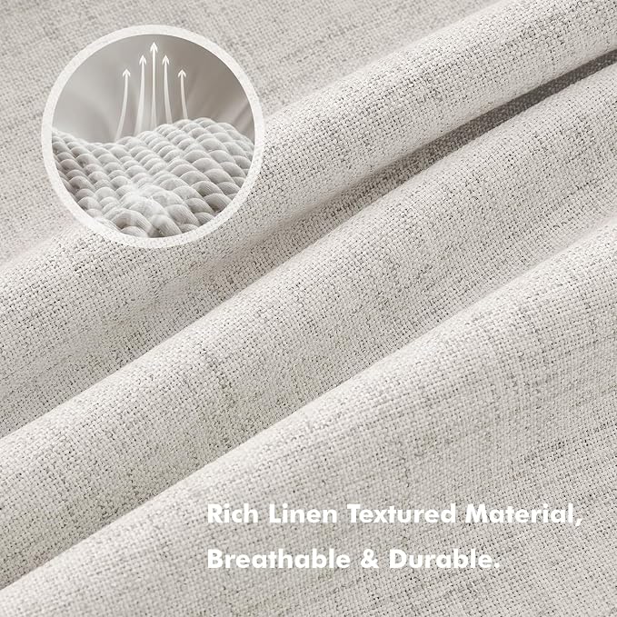 MIULEE 100% Blackout Linen Curtains for Bedroom, Cream White Solid Luxury Decor Thermal Insulation Room Darkening Drapes for Living Room Back Tab Rod Pocket 42 x 72 Inches, 2 Panels