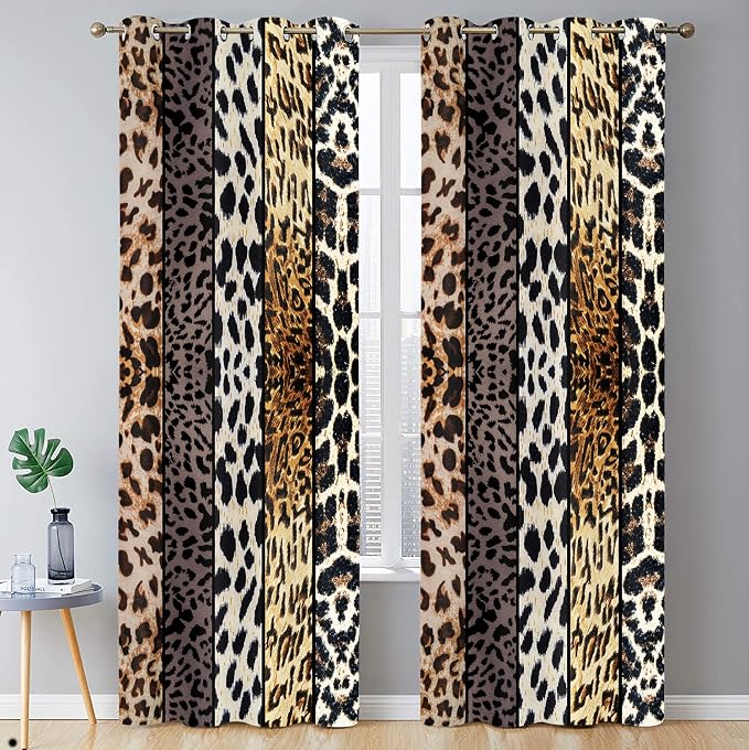 Wild Animal Print Curtain, Room Darkening Thermal Insulated Blackout Leopard Boa Window Drapes with Grommets for Living, Dining, Bedroom, Grey Leopard Print, 52"x 84", 2 Panels