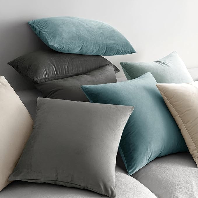 MIULEE Velvet Throw Pillow Covers 16x16 Inch, Pack of 2 - Cream White, Soft Solid Decorative Pillow Covers Cushion Cases Modern Luxury Home Decor for Spring Couch Sofa Bedroom Livingroom