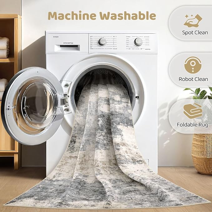 10x13 Area Rug Living Room: Washable Large Abstract Modern Soft Rugs Stain Resistant Indoor Floor Non Slip Accent Carpet for Bedroom Nursery Playroom Office Dining Room Dorm Home Decor- Gray Brown