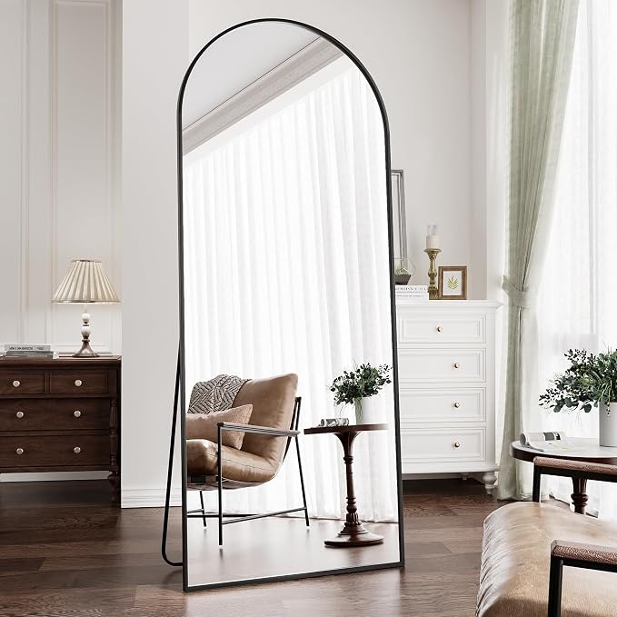 Prywot Arched Floor Mirror, 58 "x 18" Full Length Mirror Wall Mirrors Hanging or Leaning Arched-Top Full Body Mirrors with Stand for Bedroom, Dressing Room, Black