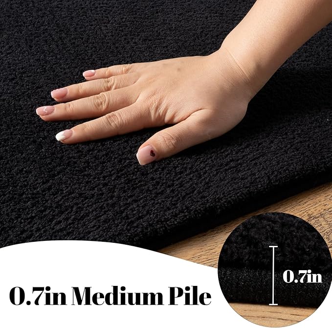 qulint 5x8 Area Rug for Living Room, Black Washable Rugs for Bedroom with Thickened Memory-Foam, Minimalist Modern Carpet Non Slip Rug for Student Kid Room Dorm Classroom Home Decor