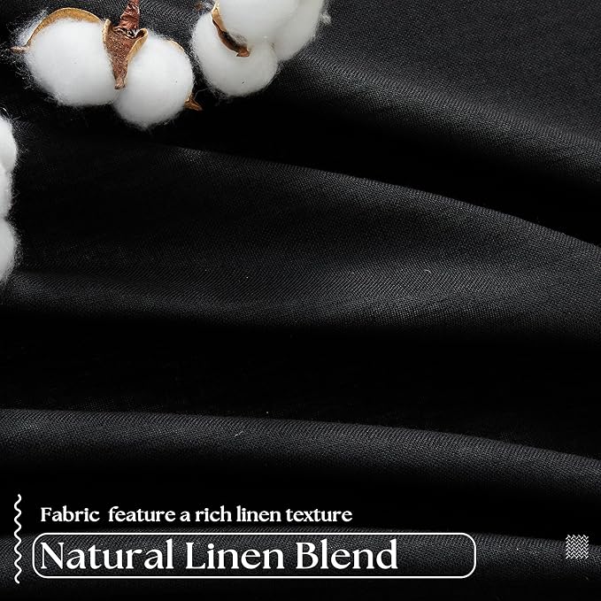 Black Pinch Pleated Linen Blackout Curtains 2 Panels for Living Room Bedroom Thermal Insulated 100% Black Out Linen Drapes with Liner Room Darkening Window Curtains 40x102