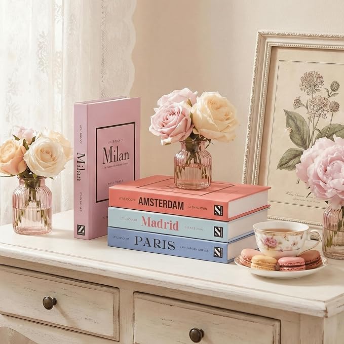 PROBENEX 4 Pcs Decorative Books | Faux Pastel Coffee Table & Shelf Decor | Soft Muted Look for Living Room, Office and Entryway - Not Real, Tool-Free 2-Min Setup