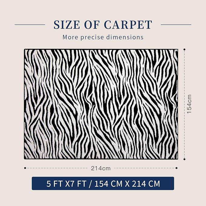 YIHOUSE 5×7 Ft Area Rugs, Black and White Modern Abstract Rug, Washable Plush Soft Zebra Print Carpet, Non-Slip Non-Shedding Rug for Living Room, Bedroom, Playroom, Home Office Decor
