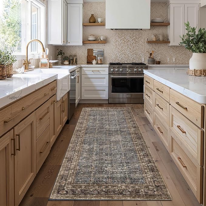 CHAMPLANT 3x10 Hallway Washable Runner Rug Vintage Soft Kitchen Laundry Runner with Non Slip Farmhouse Entryway Living Room Floor Mat Stain Resistant Carpet for Bedroom Bathroom Distressed Beside Rug