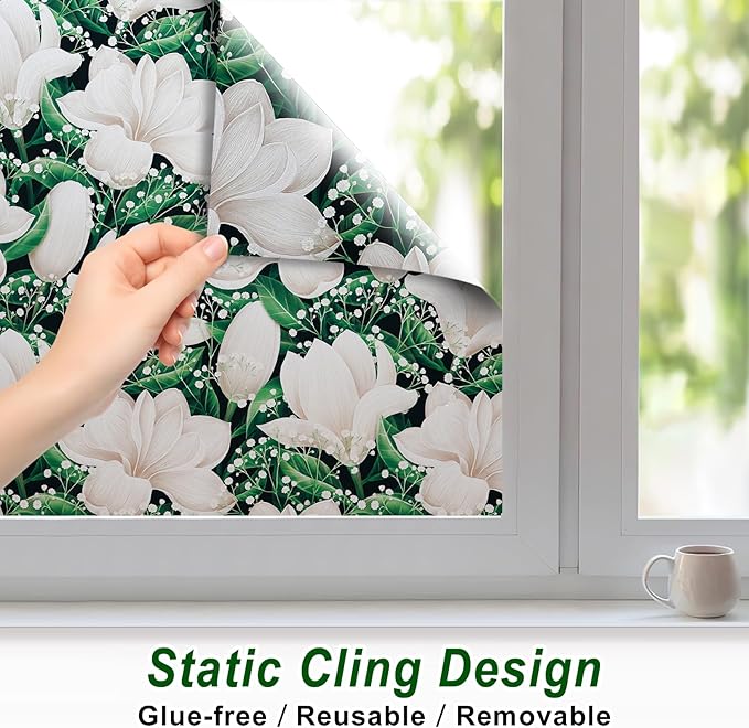 SOMWISE Frosted Glass Window Privacy Film with Tools, Heat Blocking, Anti-UV, Anti-Glare, Static Cling, Decor for Home Bathroom Door, Renter Friendly, Removable, Reusable, Green 45Inchx78.5Inch