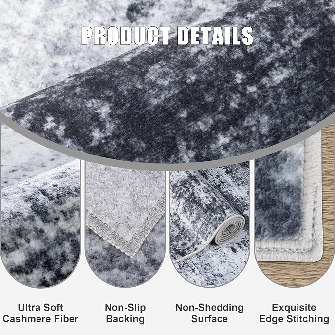 Washable Area Rug 3x10 Entryway Rug: Washable Modern Abstract Soft Thin Rug Indoor Floor No Slip Stain Resistant Carpet for Bedroom Dining Room Farmhouse Nursery Home Office - Black