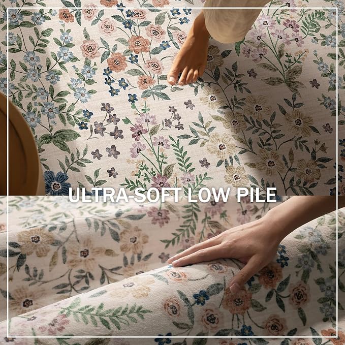 Machine Washable Rugs for Living Room: 5x7 Area Rugs for Bedroom Vintage Stain Resistant Non Slip Low Pile Soft Carpet Rug for Kitchen Dining Room Farmhouse Kids Room Nursery